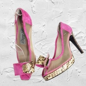 Diane B Milano Pink Peep Toe Snakeskin Print Heels